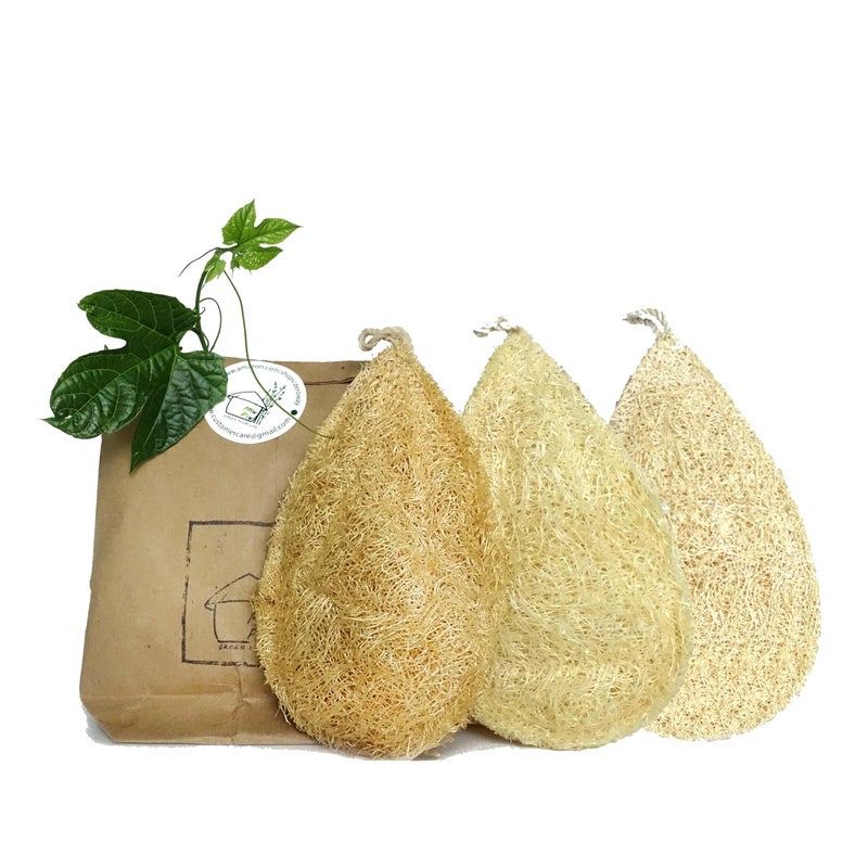 Miw Piw Natural Loofah Dish Sponge Pack 3 Vegetable Scrubber for Kitchen -100% Biodegradable Compostable Dishwashing Scouring Pad Zero Waste Plastic Free Eco Friendly Sustainable - Image 1